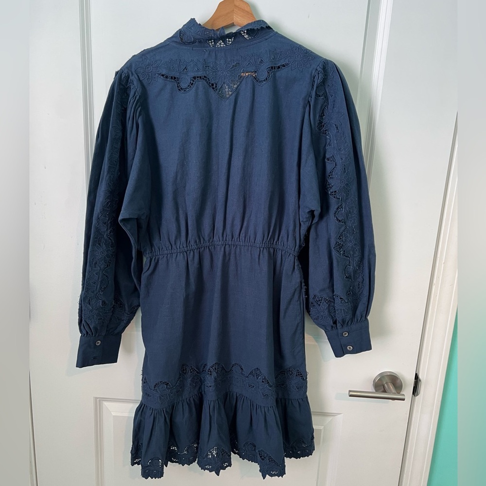 SEA NEW YORK Anita Eyelet Mini Dress in Cotton-linen Navy Size 8 - Picture 8 of 8